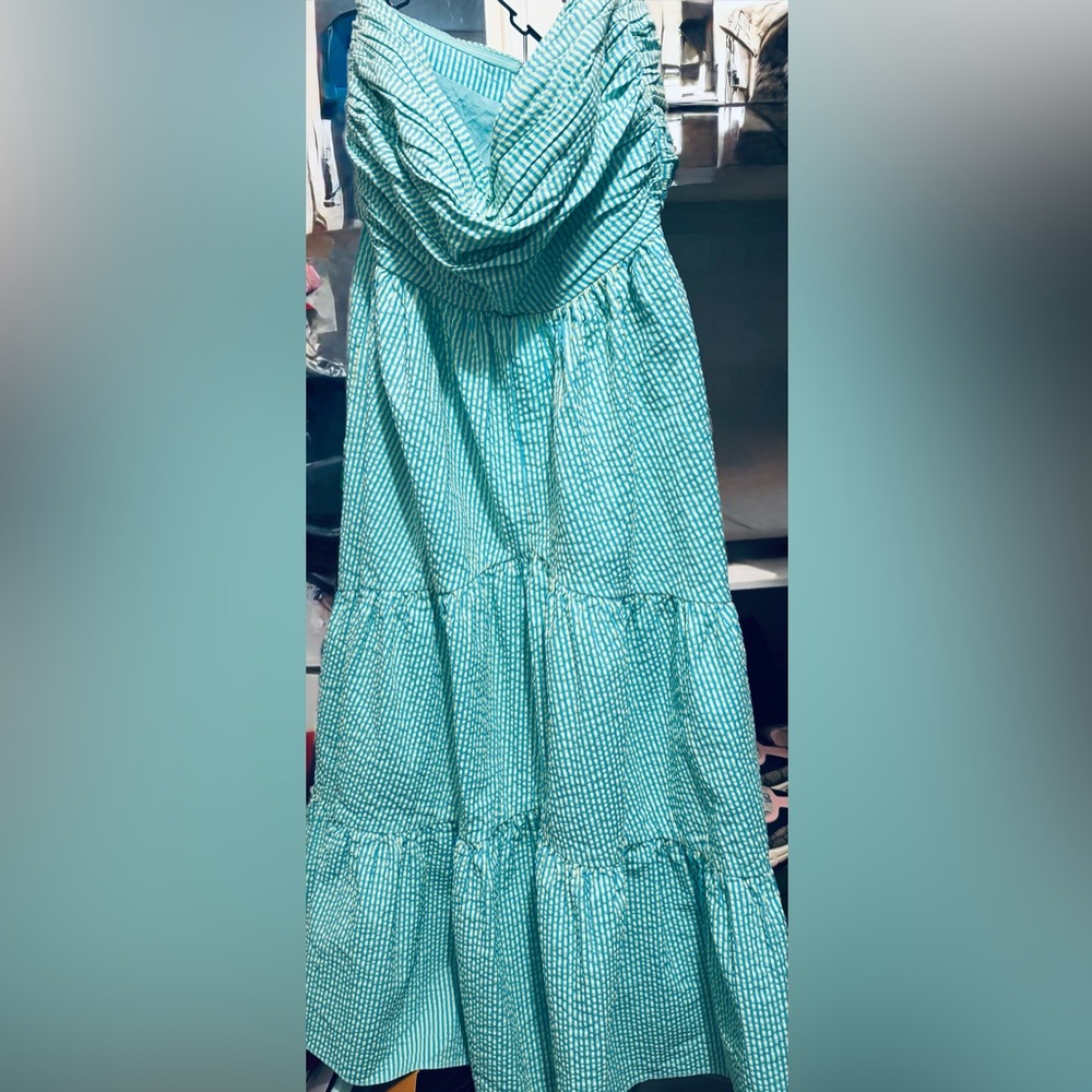 Cinq à Sept Turquoise and White Striped Garment